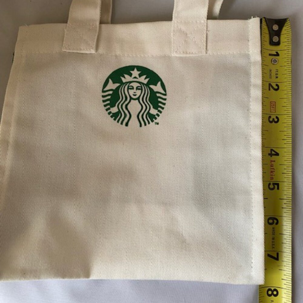 RARE! Starbucks Mini Tote Cream Canvas Green Logo 8"x7.5" Like NEW - Picture 5 of 6